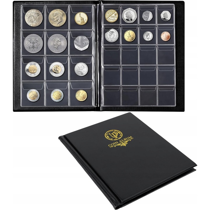 Album pentru monede, Uncle Paul, 160 buzunare, 10 foi, negru