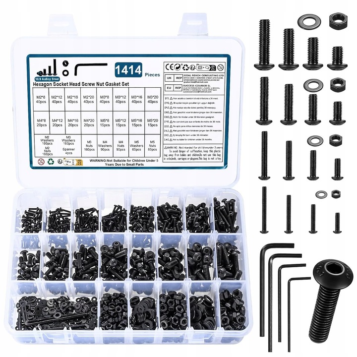 Set suruburi imbus M2 M3 M4 M5, 1414 piese, negru, in etui