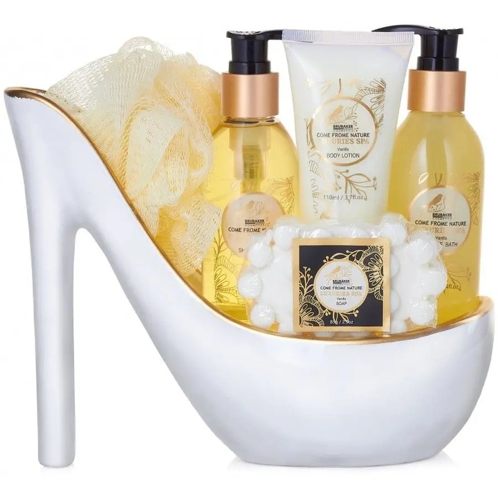 Set cosmetice Brubaker Luxuries Spa, gel de dus 160ml, lichid de baie 160ml, balsam de corp 110ml, sapun 85g, accesorii, ceramica 24x11,5x19cm