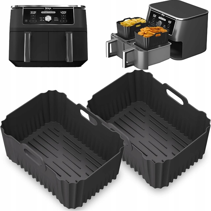 Set 2x accesorii pentru friteuza, silicon, 17cm, negru