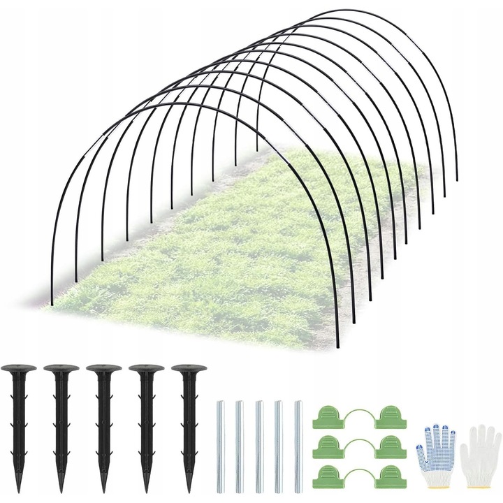 Set mini-sera, 60 prajini fibra de sticla 38cm, 30 cuie, 40 tuburi, 40 cleme, 1 pereche manusi, utilizare rapida, gradina, balcon