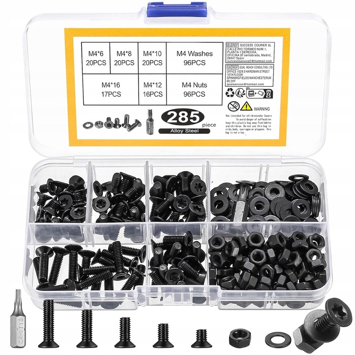 Set suruburi Torx M4, 285 piese, negru, etui