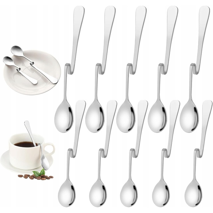 10 darab hajlított fogantyús rozsdamentes acél kanál készlet, 5 hosszú 2,6x15,5cm és 5 rövid 2,1x10,8cm