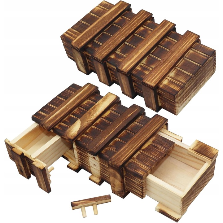 2 db széf doboz mechanizmussal, puzzle, barna