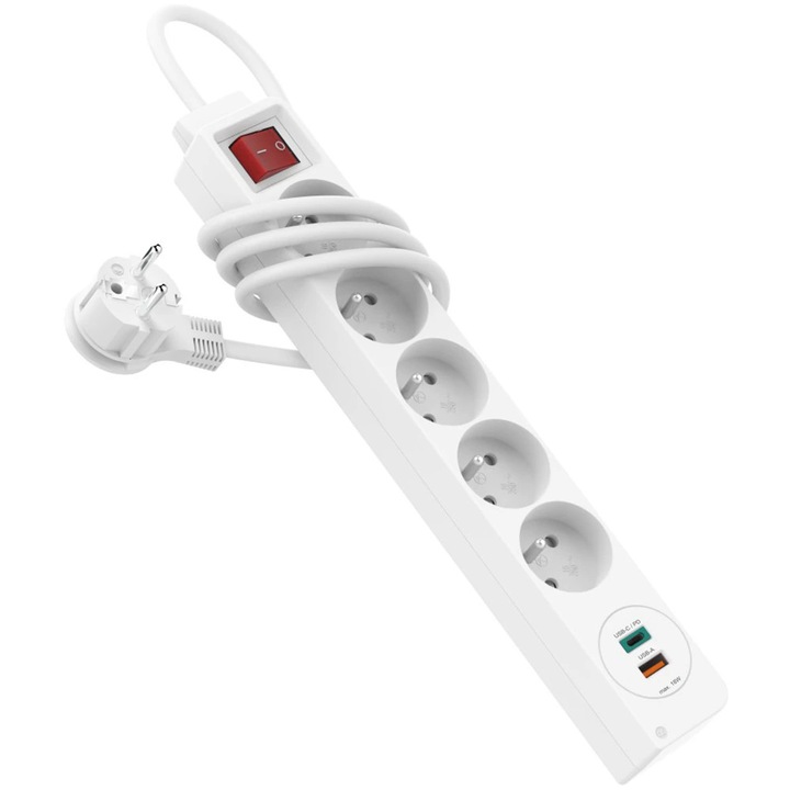 Prelungitor HAMA 223186, 5 prize, USB-C/A, 1.4m, alb