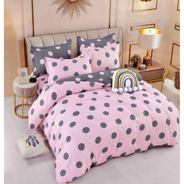 Lenjerie de pat dublu, 2 persoane, bumbac Finet, 6 Piese, Cearceaf de pat cu elastic 230x250 cm, Cearceaf pilota 200 x 230 cm, 2 fete de perna 70 x 70 cm, 2 fete de perna 50 x 70cm, MHR-1820