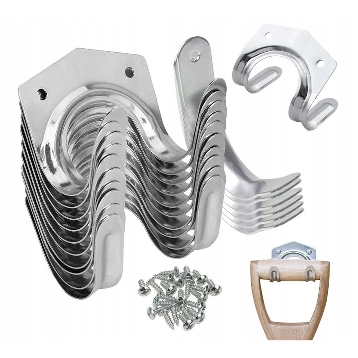 Set 20 Haki Garajowe, Uchwyturi de Perete din Fier, Srebrni, 7.1x6.1cm