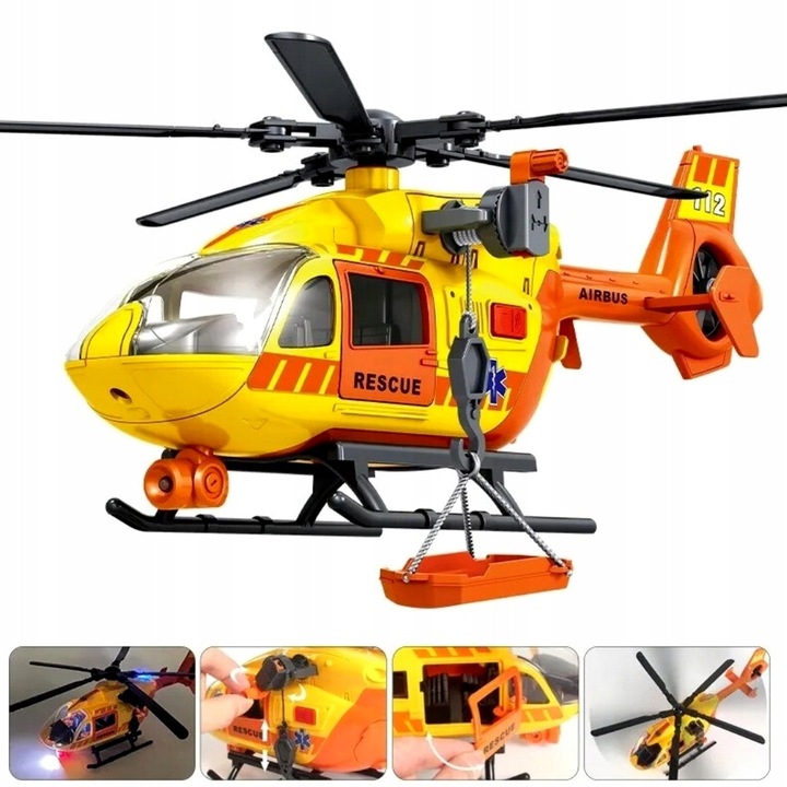 Helicopter de salvare medical, QULKI, cu lumini LED, sunete, 38x36cm, set cu accesorii