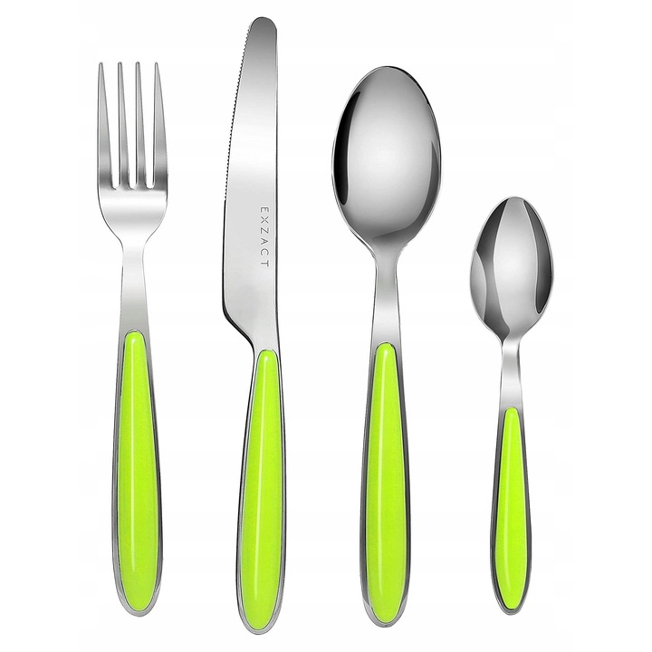 Комплект прибори за хранене 24 части, Exzact, неръждаема стомана, цветни дръжки, за 6 души, 24,21x16,79x4,19см