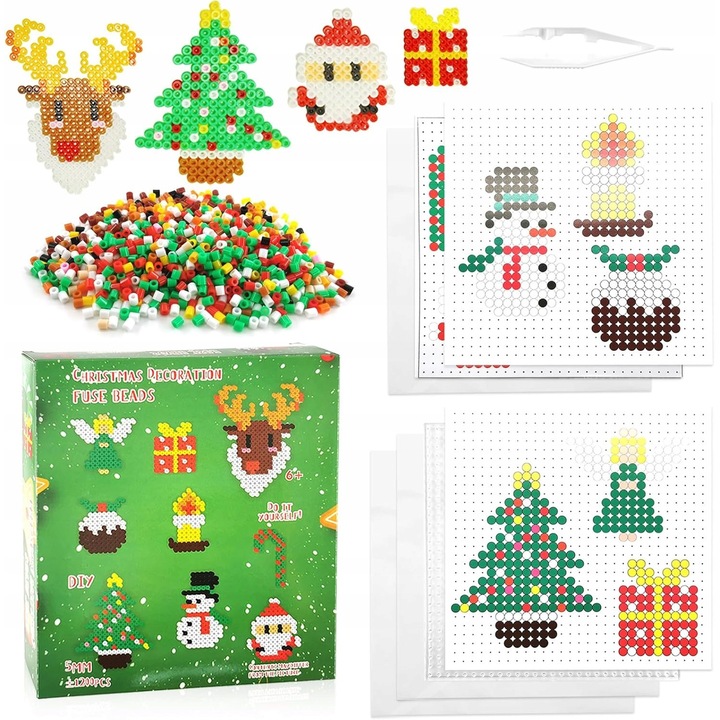 Set de artizanat, 1200 margele pentru fier de calcat, multicolor, decoratiuni de Craciun