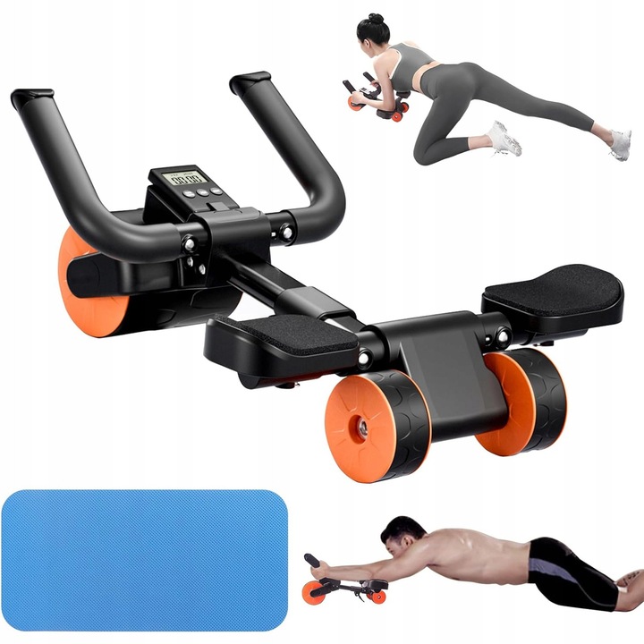 Rola de exercitii pentru abdomen, 500 lbs, negru-portocaliU, cu saltea de genunchi