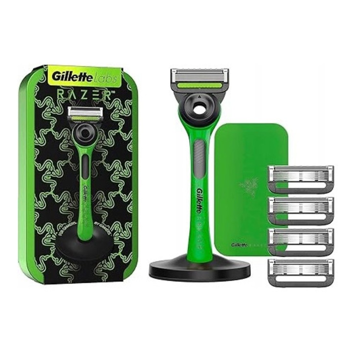 Самобръсначка, Gillette Razer, 5 ножчета, адаптивен 2D дизайн, черен цвят