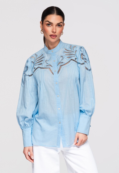 Camasa cu dantela LARICA OW-SH-E0022, Albastru