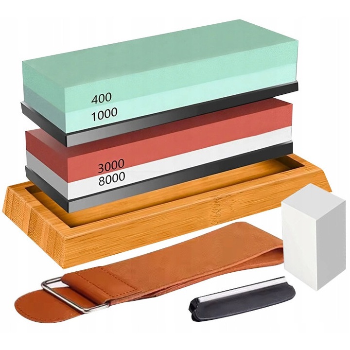 Falon-Tech vizes élezőkészlet, 2 kő 400/1000 és 3000/8000 szemcsézettséggel, bambusz alap, 3 kg