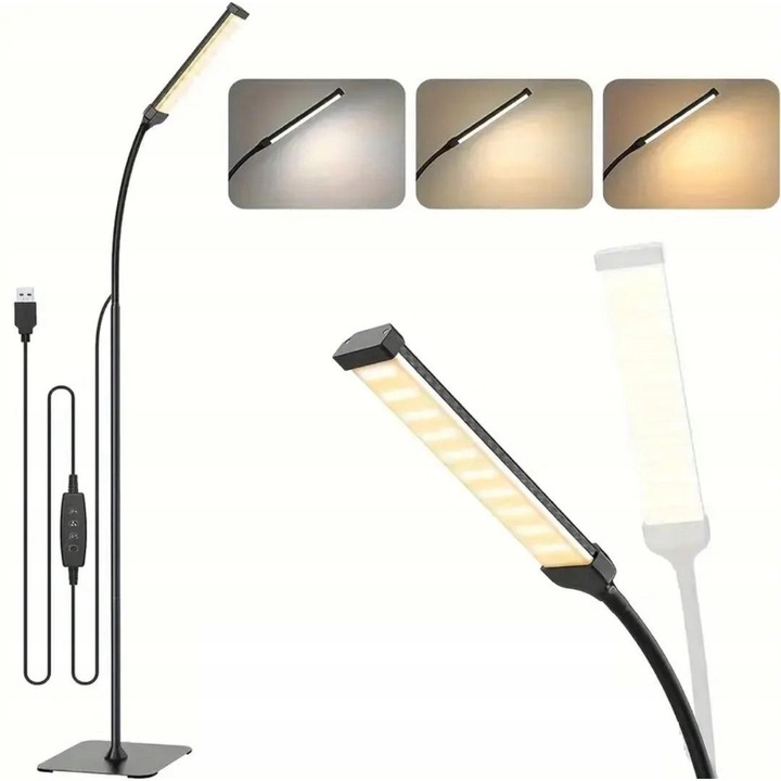 Lampa LED de podea Dmlighting, 120 LED, 10W, 3 culori, 10 niveluri de intensitate, neagra