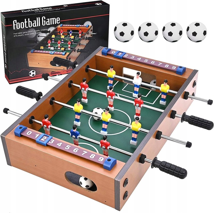 Mese foosball mini, 34x21x8cm, 4 randuri, 3 jucatori/rand, multicolor, set cu 4 mingi