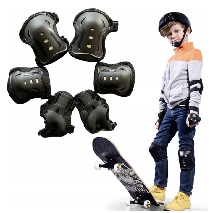 Set 6 Cotiere pentru Genunchi si Coate pentru Copii, Negru, Universal