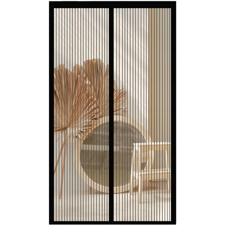 Moskitiera magnetica pentru usi, 100x220cm, transparenta cu linii negre, montaj rapid, protectie eficienta impotriva insectelor