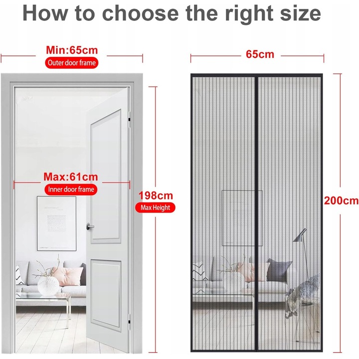 Moskitoare magnetica pentru usi balcon, 65x200 cm, transparenta cu linii negre, montaj rapid