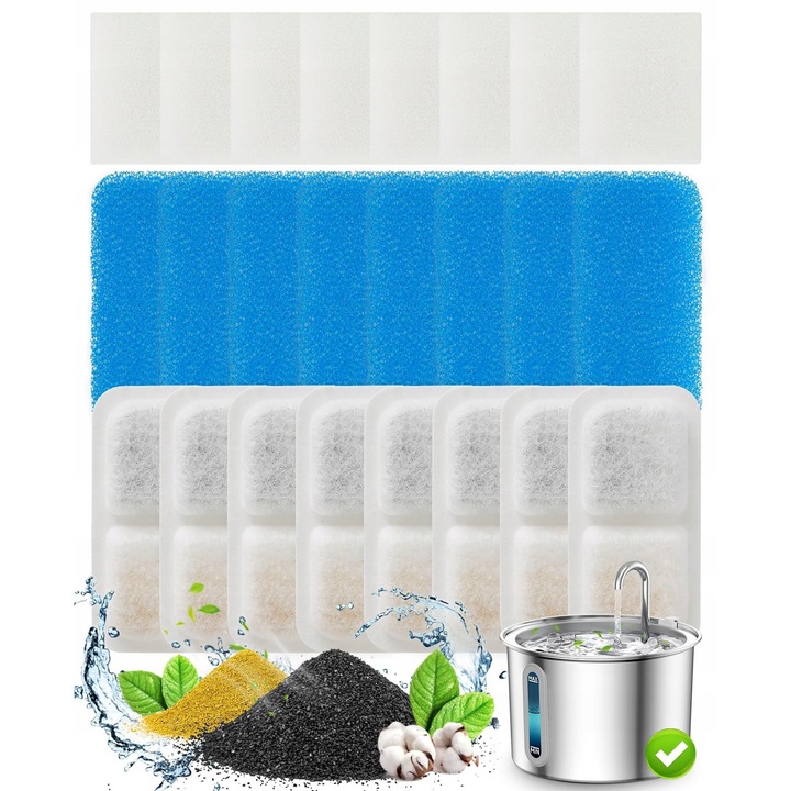 Set 9 filtre de schimb Oneisall pentru fontana 4L pentru pisici, carbon activ, rasina ionica