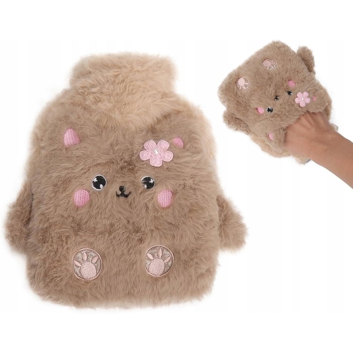 Termofor din plus, Vossot, model urs, cu buzunar, culoare maro, dimensiuni variate