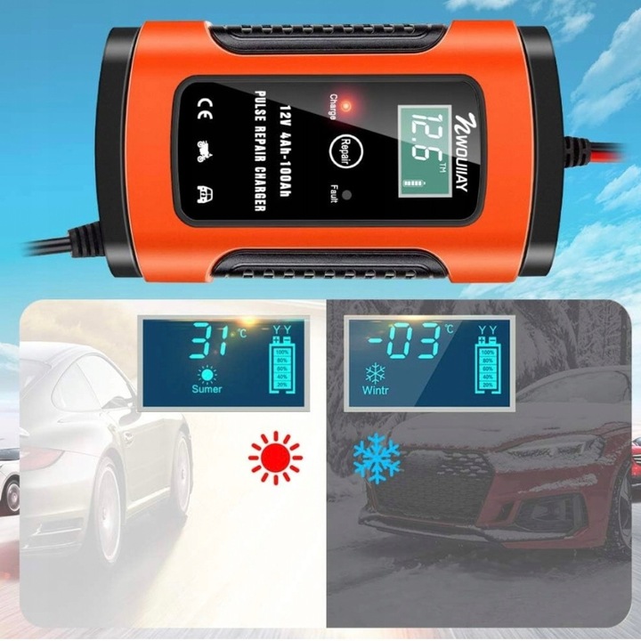 Prostownic auto 12V, functie de reparare, protectie avansata, ventilator din aluminiu