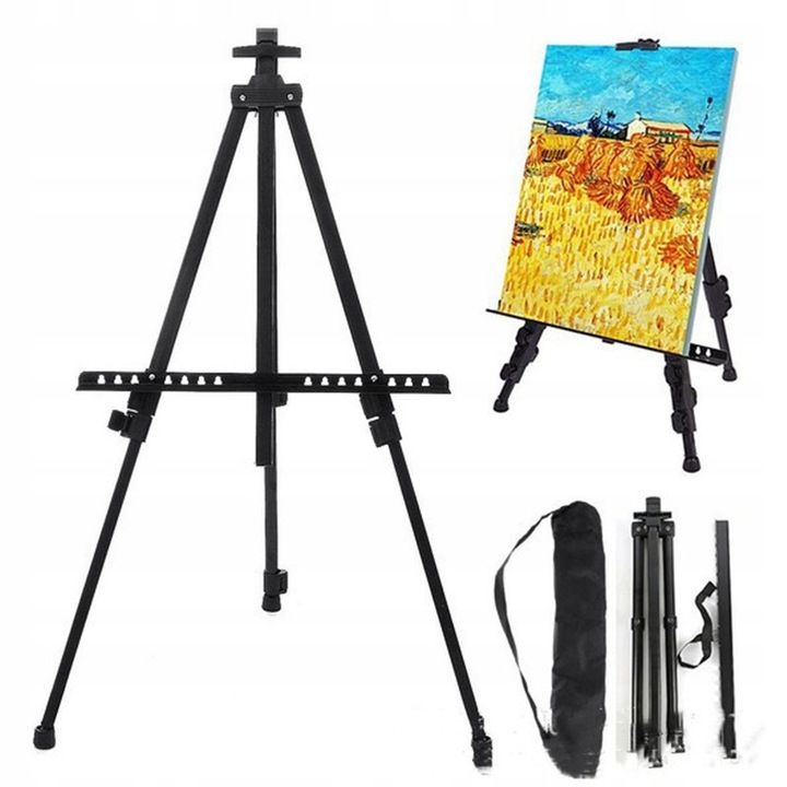 SSevalet de pictura cu husa, 130cm, neagra, aluminiu, set