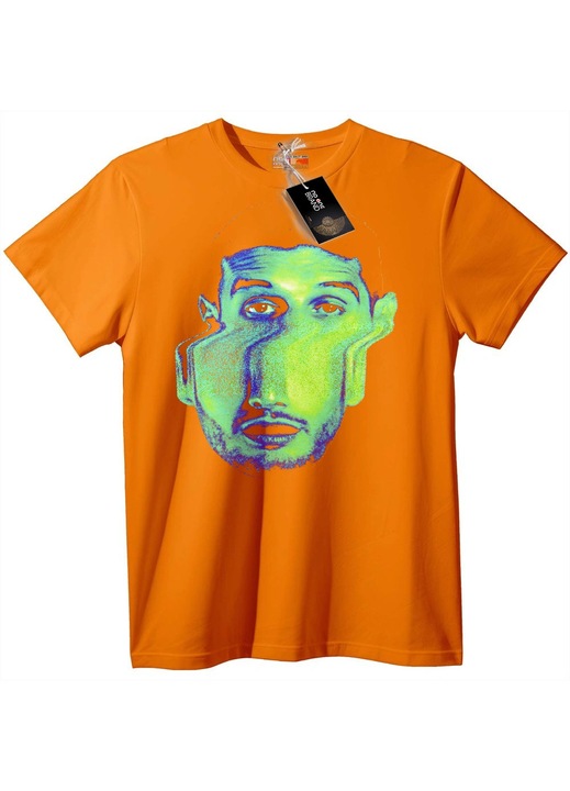 Tricou cu Portret Neon, Portocaliu, M