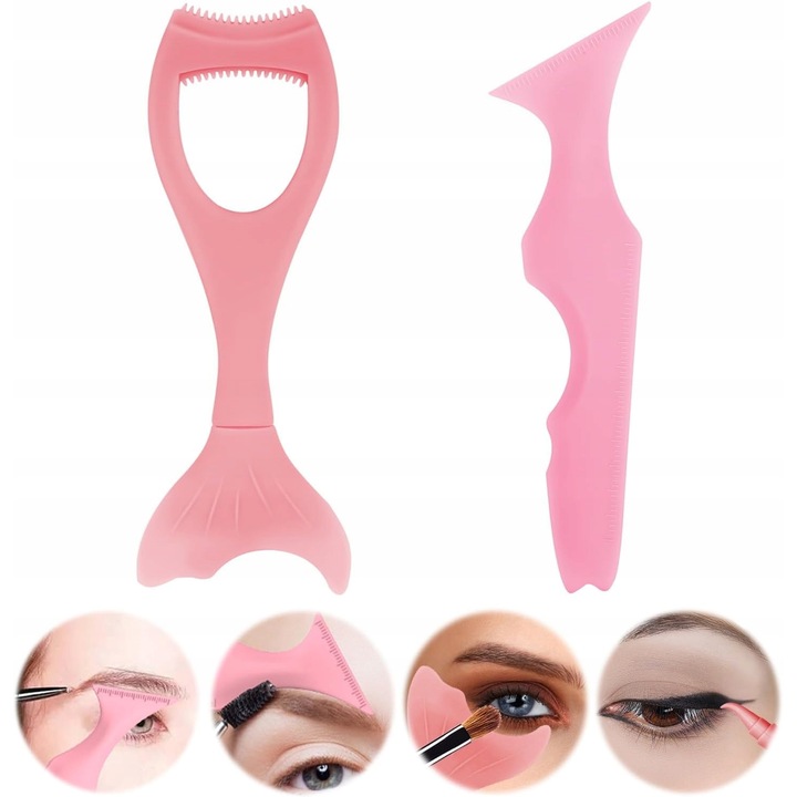 Sablon 2 in 1 pentru Machiaj Gene si Eyeliner, Roz, Dimensiuni Universale