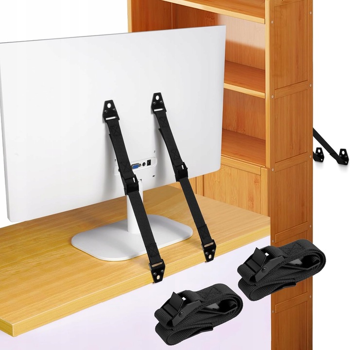 Curele de securitate reglabile pentru televizor sau monitor, material rezistent, montare pe perete sau mobilier, dimensiuni universale