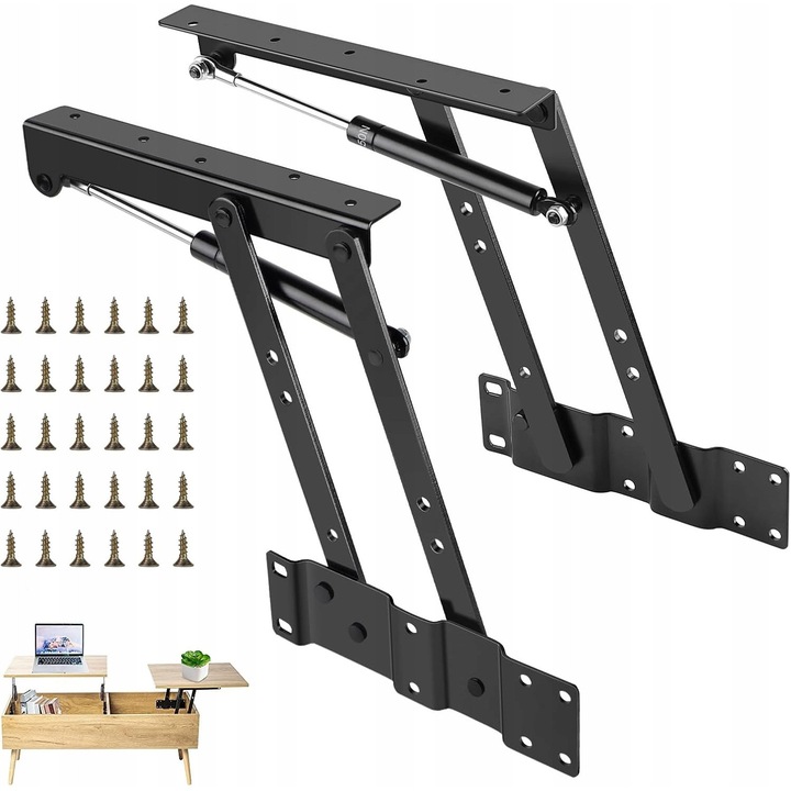 Balamale hidraulice pliabile, set 2 bucati, negru, pentru mobila si paturi
