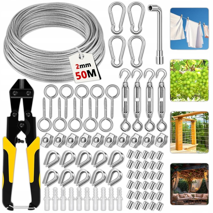 Rozsdamentes acél kábel, 50m 2mm, 7x7, ellenállás