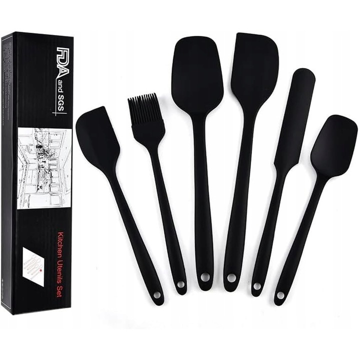 Set 6 spatule din silicon, negru