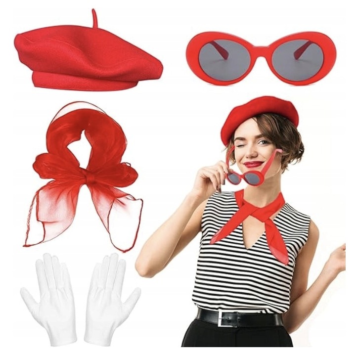 Costum deghizare, accesorii retro, bereta, rosu