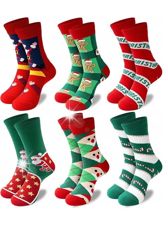 Set 6 perechi sosete barbati, modele festive, multicolor, dimensiuni universale 40x45