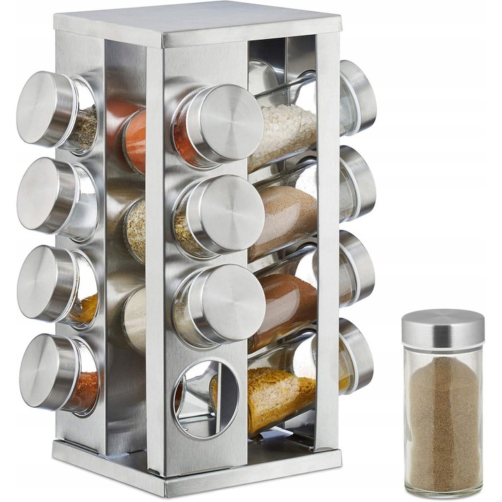 Organizer rotativ pentru condimente, 16 borcanele transparente, set