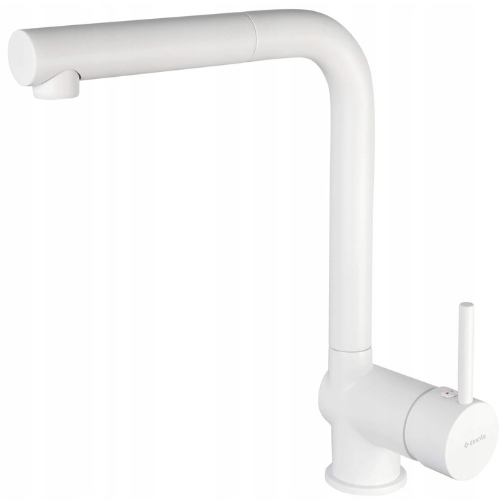 Deante konyhai csaptelep, Bianco modell, kihúzható kifolyóval, matt fehér felület, álló szerelési típus, Z áramlási osztály