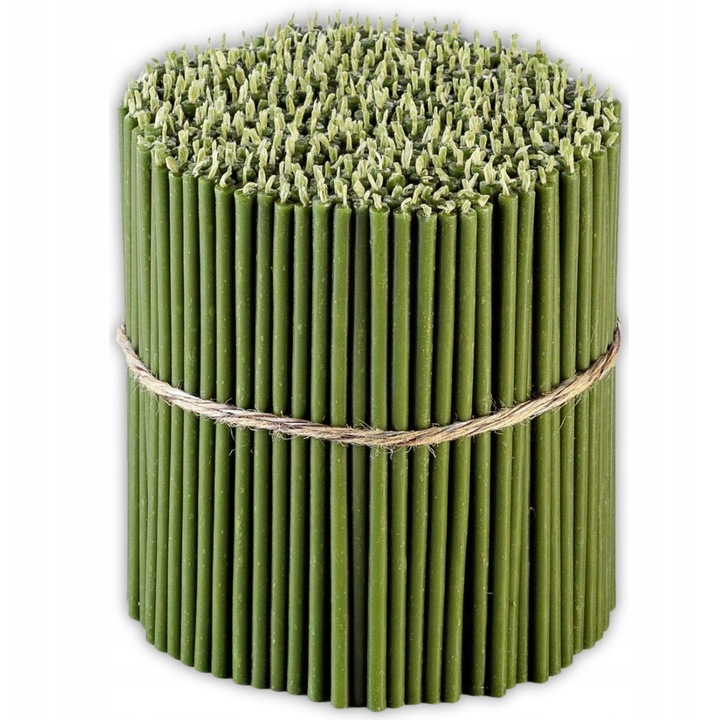 Комплект от 50 църковни свещи от естествен восък, 15 см, зелени