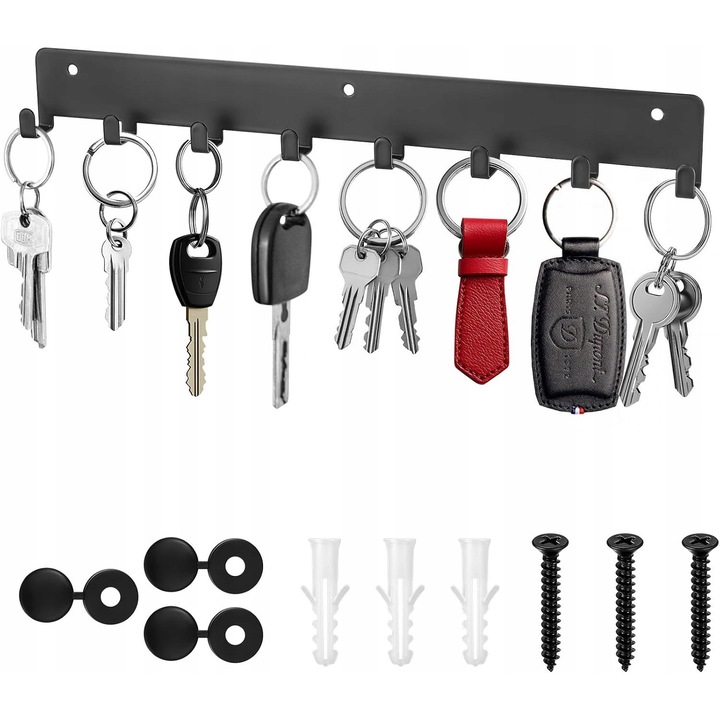 Cuier pentru chei, 8 carlige, negru