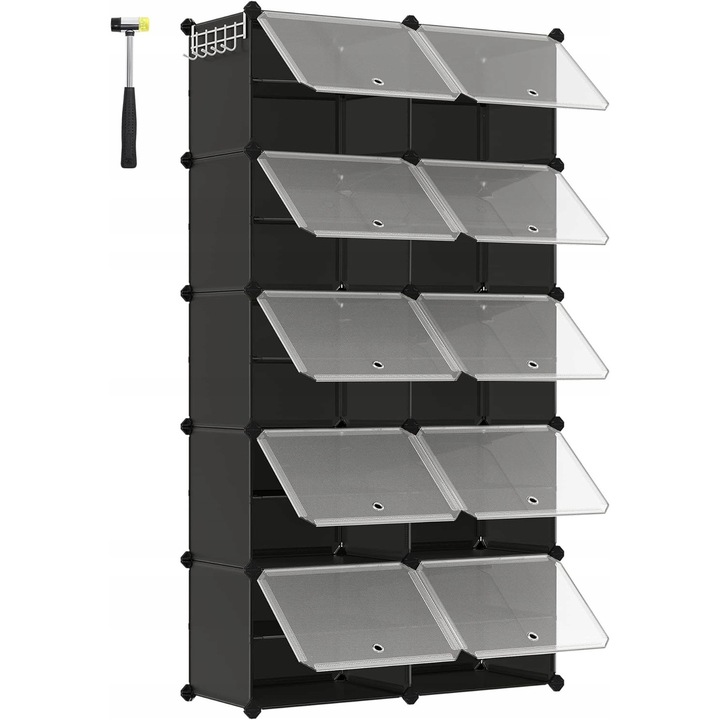 Moduláris cipősszekrény, 10 modul, fekete, 30x40x30cm