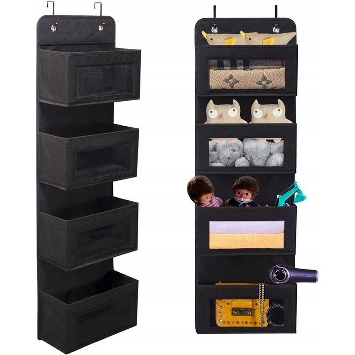 Ajtóra akasztható rendszerező, 4 zsebes, fekete, 30x14x100cm