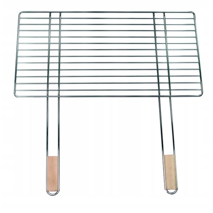 Ruszt grillowy Floraland 68x40cm, cromat, cu racti din lemn