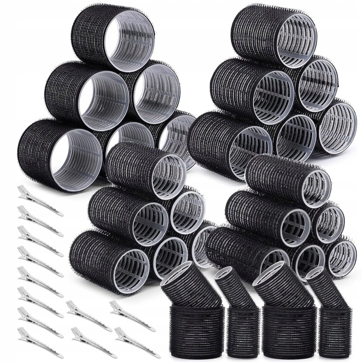 24 darab hajcsavaró készlet, 4 méretben, 64x48x36x25mm, csipeszekkel, hőmentes