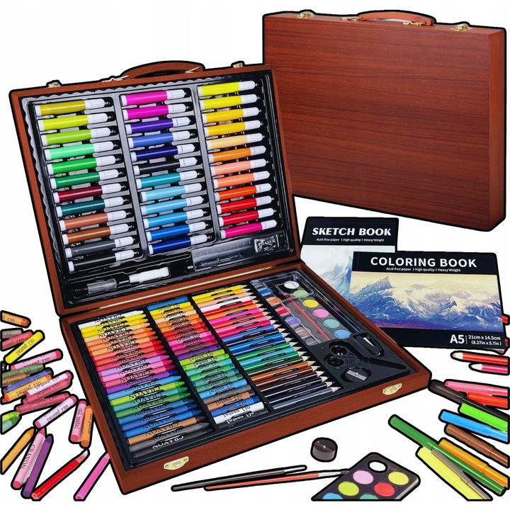 Set artistic 150 elemente, valiza, pentru copii, multicolor