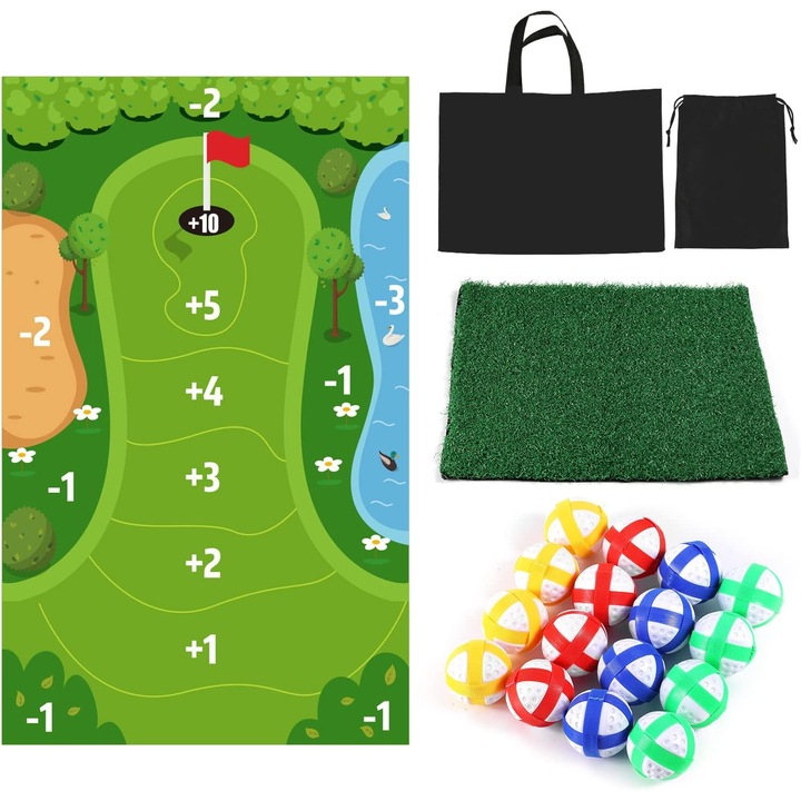 Set de invatare mini golf, 5 mingi, 4 carlige, 60x30cm, verde