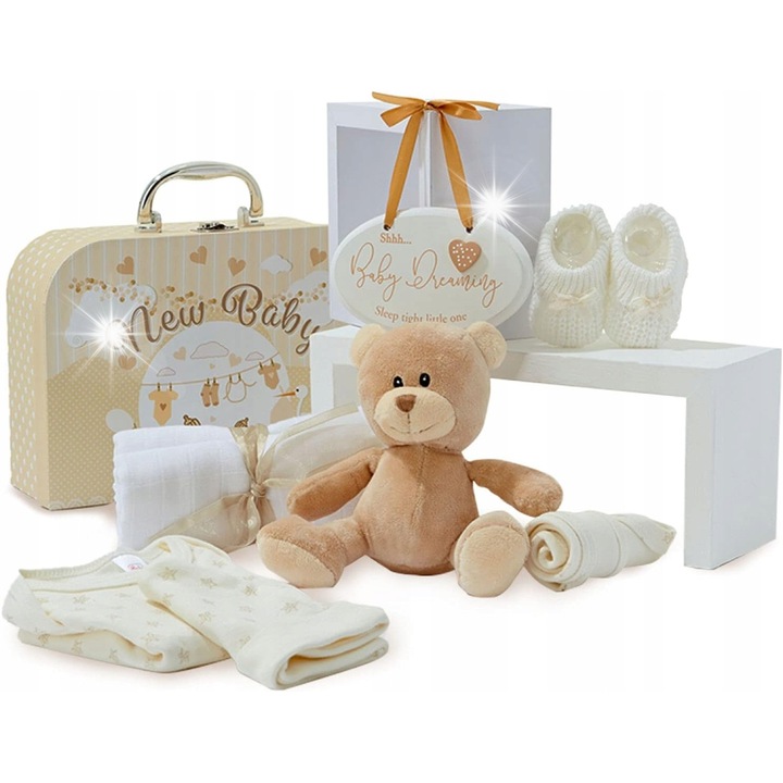 Set cadou pentru nou-nascut, ursulet de plus, 26,4x18,4x8,9cm, 3-6 luni, multicolor