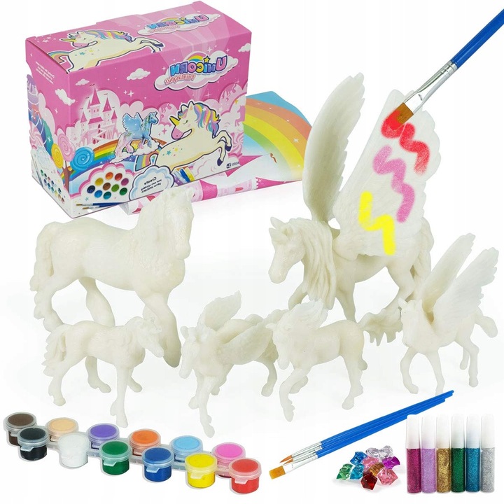Set figurine unicorni pentru pictat, materiale sigure, creativitate, multicolor.