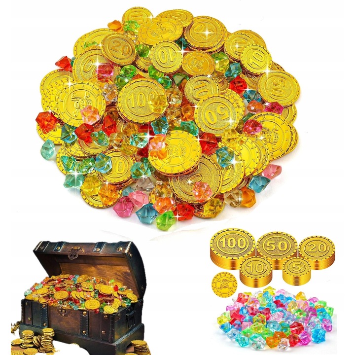 Flintronic kalóz kincses szett gyerekeknek, érmék és gyémántok, többszínű