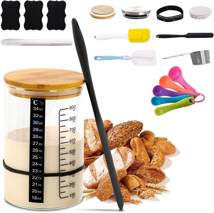 Set pentru preparare maia de paine, 13 accesorii, multicolor