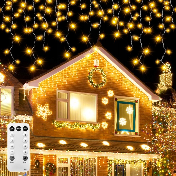 Lampa cu LED-uri 10m 400LED, iluminare exterioara, apa rezistenta IP44, cu telecomanda si timer, alb cald